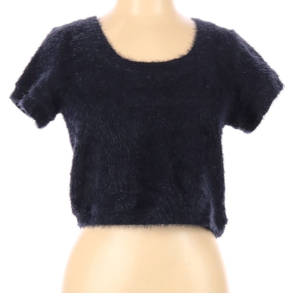 Hiatus Blue Furry Fuzzy Crop Sweater Sz L New